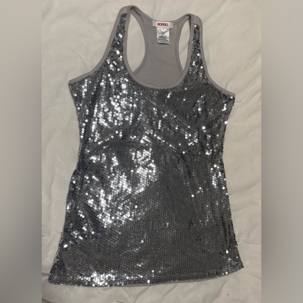 Silver Sequin Racerback Tank Top